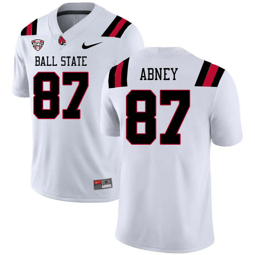 Ball State Cardinals #87 Christian Abney College Football Jerseys Stitched Sale-White